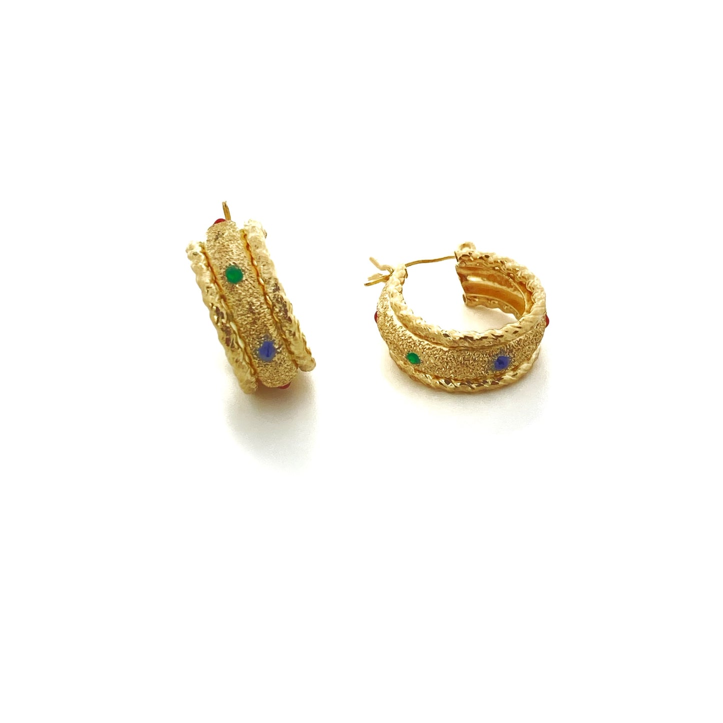 Yellow Gold Enamel Hoop Earrings