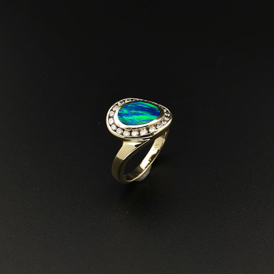 Black opal inlay ring