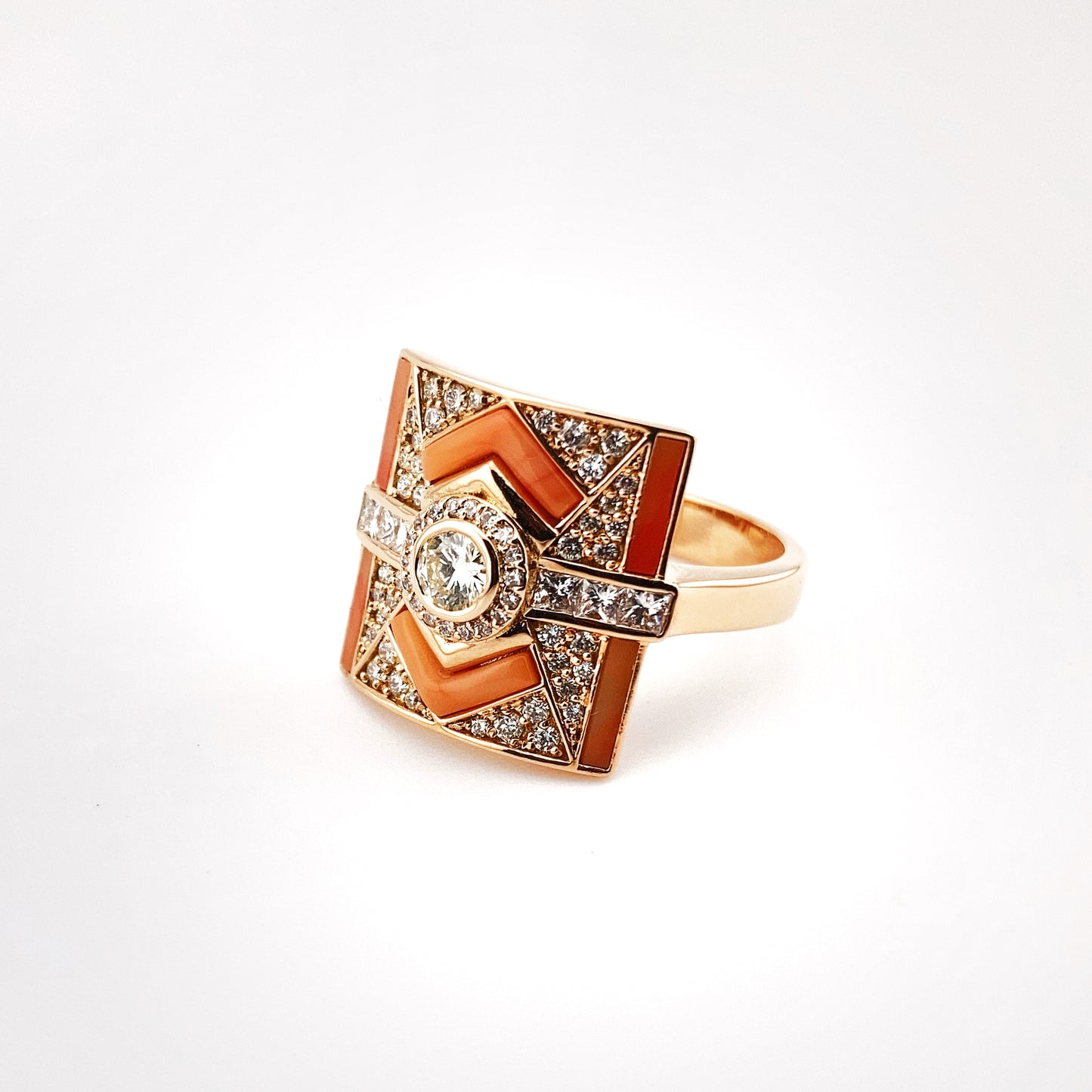 Coral and Diamonds Ring