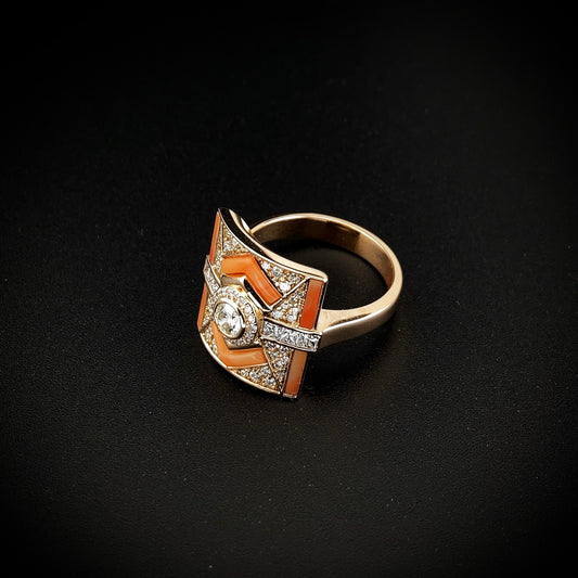 Coral and Diamonds Ring