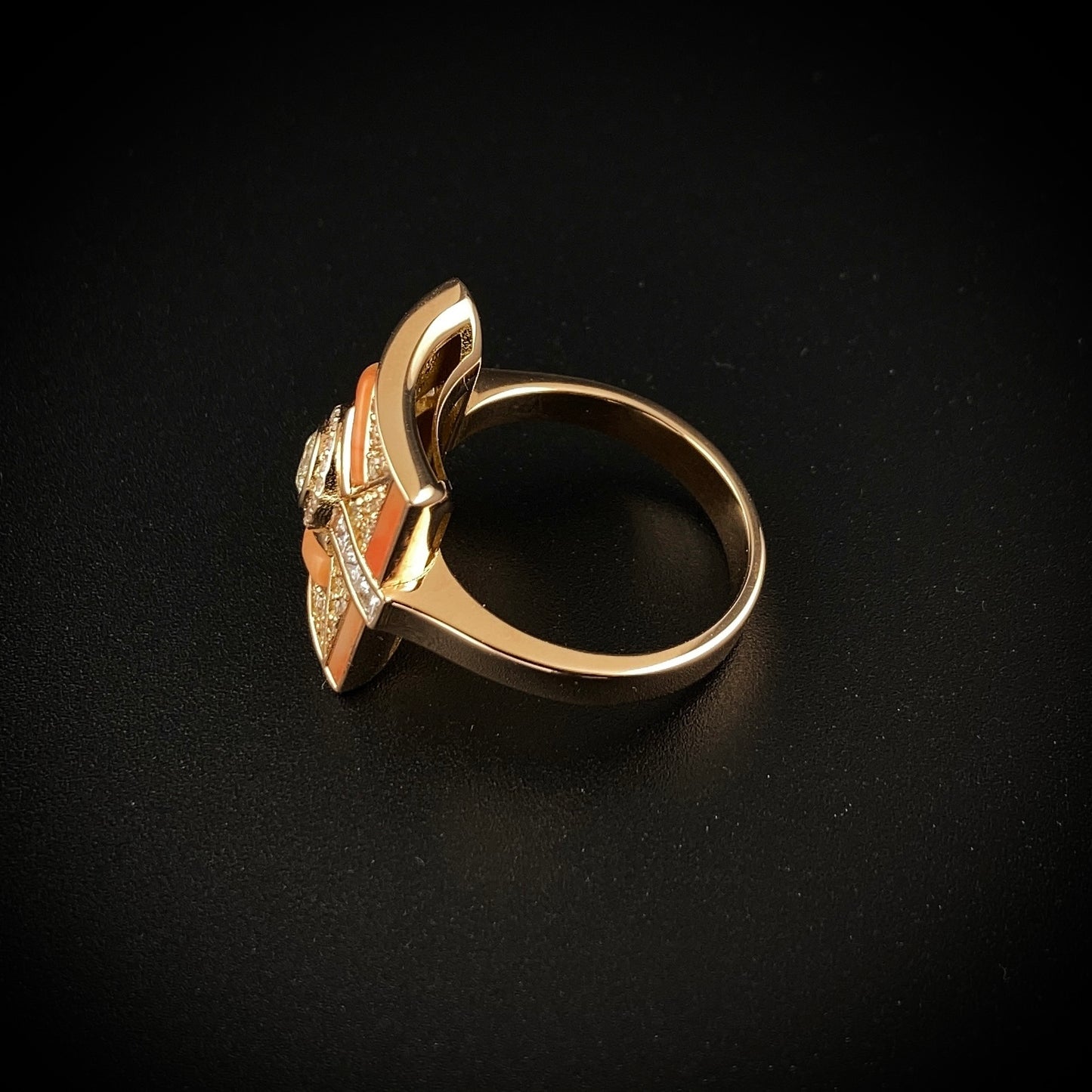 Coral and Diamonds Ring