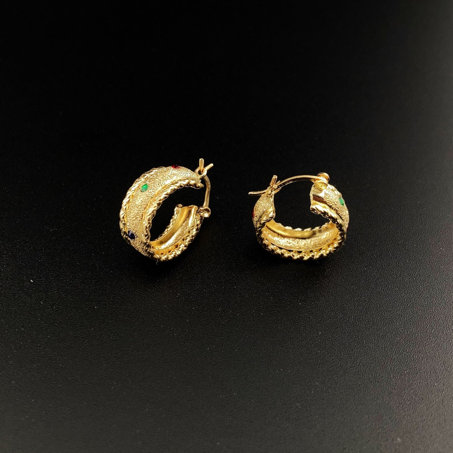 Yellow Gold Enamel Hoop Earrings