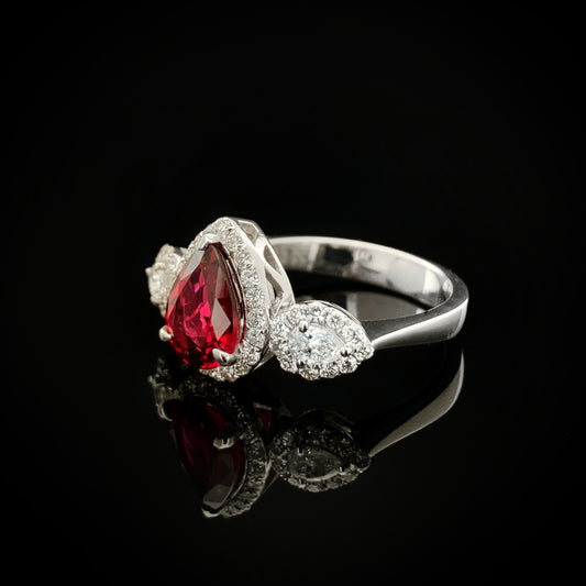 Red Spinel & Diamonds Ring